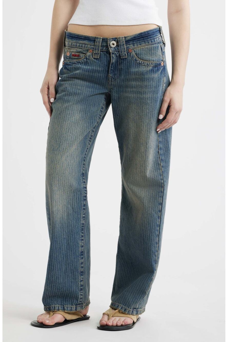 BDG Kayla Low-Rise Wide-Leg Blue Pinstripe Jeans Size 27 Downtown Girl Grunge